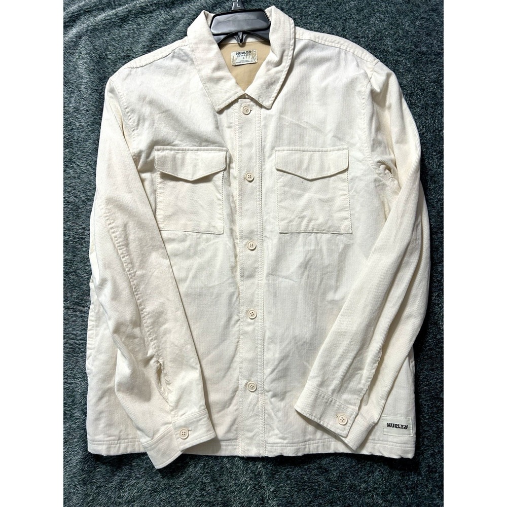 NWT Hurley Lido Cord LS Overshirt Men's Large Barely Bone White New (R2)